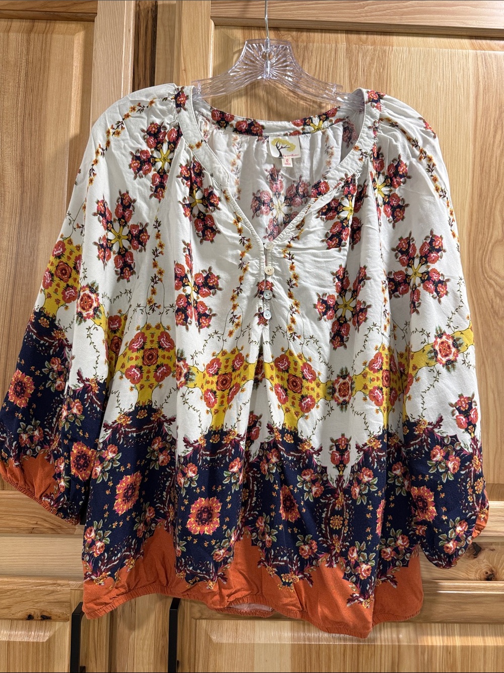 Fig and Flower Women’s Sz L Floral Boho Peasant Relaxed Fit Top